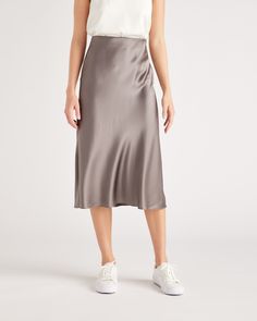 Washable Silk Skirt | Quince Silk Tee, Silk Midi Skirt, Silk Cami, Sports Skirts, Silk Slip Dress, Slip Skirt, Silk Slip, Beautiful Skirts, Satin Skirt