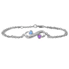 This couple's double cable chain bracelet features two heart birthstones of your choice. You may personalize by engraving two names or any special sentiment of your choice. Nameplate Necklace Silver, Couples Bracelet, Jared The Galleria Of Jewelry, Kay Jewelers, Personalized Bracelets, Color Stone, Heart Bracelet, Christmas Sale, Infinity Bracelet