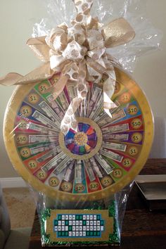 a prize wheel that has been wrapped in plastic