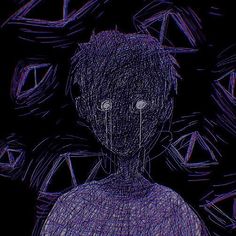 a drawing of a person in front of many circles and lines on a black background