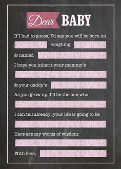 a poem written in chalk on a blackboard with pink and white writing that says dear baby