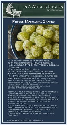 the menu for frozen margarita grapes