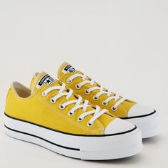 Converse High Top Platform Loft Ox Thriftshop Yellow - More Of A Burnt Yellow In Color A03057f Nwt Mustard Converse Sneakers For Streetwear, Converse Mustard Sneakers With Round Toe, Mustard Converse Sneakers With Round Toe, Mustard Converse Lace-up Sneakers, Yellow Platform Sneakers For Streetwear With Round Toe, Yellow Platform Sneakers For Streetwear With Rubber Sole, Yellow High-top Platform Sneakers, Yellow Canvas Shoes With Round Toe For Streetwear, Yellow Platform Sneakers For Streetwear