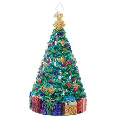 a colorful christmas tree with presents on it