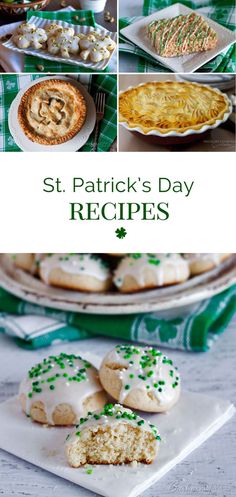 st patrick's day recipe collage with images of pies, cookies and pastries