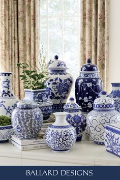 Photo of blue and white vase collection Chinoiserie Home Decor, French Blue Decor, Planter Filler, Chinoiserie Porcelain, Blue And White Vases, Coastal Blues, Jacklyn Smith, Chinoiserie Decor, Pumpkin Planter