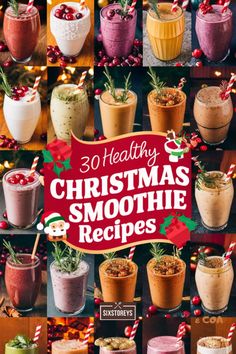 christmas smoothie recipe book with pictures of various drinks and ingredients in it, including milkshakes