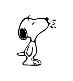 a black and white drawing of a cartoon dog with its mouth open, looking at something