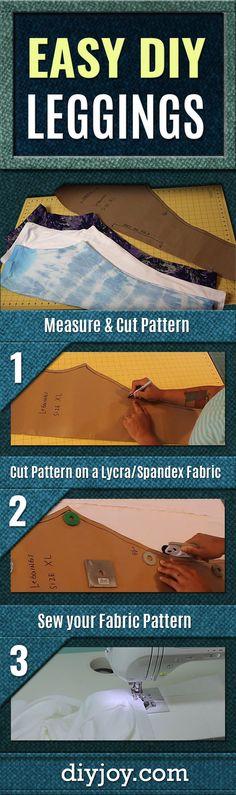 the instructions for how to make an easy diy leggings pattern with fabric