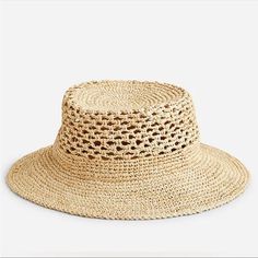 J.Crew Open -Weave Packable Straw Hat Size S/M Spring Straw Hat With Open Weave And Flat Brim, Casual Open Weave Sun Hat For Summer, Spring Crochet Hat With Flat Brim For Warm Weather, Summer Wide Brim Hat With Open Weave, Summer Flat Brim Open Weave Hat, Summer Hats With Open Weave And Flat Brim, Spring Sun Hat With Open Weave And Short Brim, Spring Open Weave Sun Hat With Short Brim, Spring Crochet Hat With Wide Brim For Outdoor