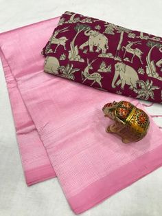 It's a beautiful mangalgiri cotton silk saree with one plain blouse and one kalamkari blouse . Saree length - 5.5 mtr Blouse length - 1 mtr. Running blouse + 1 kalamkari blouse  More color options are available .  It is easy to care but dry clean only .  You can inform us for fall and Pico ..it's free if charge ..but only after your confirmation . Do not hesitate to ask anything ..feel free to message us while purchasing . Blouse stitching is also available . Color may be a little vary due to li Pink Kalamkari Print Saree, Pink Unstitched Kalamkari Print Saree, Pink Unstitched Saree With Kalamkari Print, Pink Chanderi Kalamkari Print Saree, Cotton Pre-draped Saree With Kalamkari Print, Pink Chanderi Saree With Kalamkari Print, Pre-draped Cotton Saree With Unstitched Blouse, Cotton Blouse Piece With Printed Border For Diwali, Diwali Cotton Blouse With Printed Border