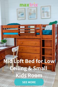 the loft bed for low ceilings and small kids'room is made from solid wood