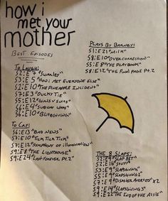 a piece of paper with an umbrella drawn on it that says how i met your mother