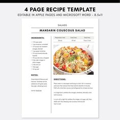 an image of a cookbook page with the title'printable recipe template '