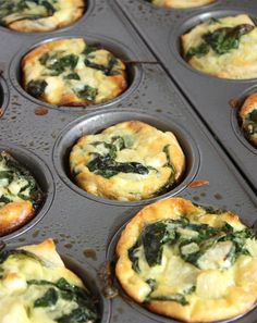 muffins with spinach and cheese in a pan