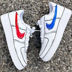 (eBay) Find many great new & used options and get the best deals for Nike Custom Air Force 1 "Red White & Blue Cartoon" Black Outline USA Shoes Mens at the best online prices at eBay! Free shipping for many products! Custom White Shoes, Blue Cartoon, Usa Shoes, Personalized Shoes, Graffiti Cartoons, Cartoon Black