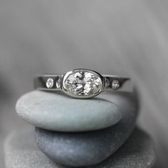 Handmade White Sapphire Engagement Ring - Madelynn Cassin Designs Flush Set Diamond, Alternative Wedding Rings, White Sapphire Engagement Ring, Bezel Engagement Ring, Wedding Rings Rose Gold, Sapphire Engagement Ring, White Gold Engagement, White Gold Engagement Rings, Sapphire Engagement