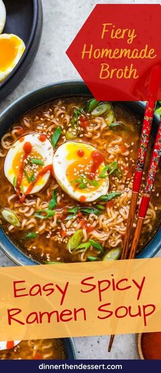 an easy spicy ramen soup recipe with fried eggs