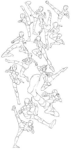 a line drawing of people doing different poses