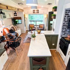 a kitchen and living room in a mobile home