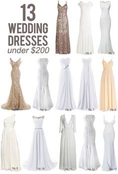 the wedding dresses under $ 200 are available in white, gold and champagne colors for bridesmaids