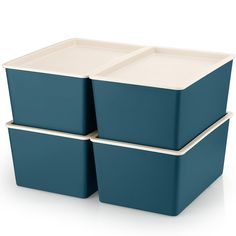 three blue containers stacked on top of each other