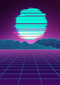 an old school style background with mountains and the sun in the distance, as if it were 80s or 90's