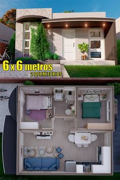 the floor plan for this modern house is shown in two different views, and shows what it might look like