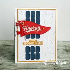 a card with the words hooray on it