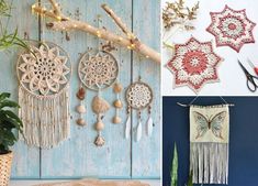 four pictures with different types of crochet designs