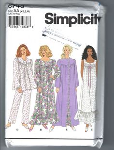 Uncut vintage Simplicity sewing Pattern 8748, Size XS, S, M women's robes in two lengths, nightgowns and pajamas  FF Uncut and in Factory Folded. Nightshirt Pattern, Nightgown Pattern, Patron Vintage, Pants Sewing Pattern, Gown Pattern, Paper Sewing Patterns, Motif Vintage, Simplicity Sewing, Easy Sewing Patterns