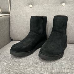 Ugg Wedge Black Boots - New, Never Worn Black Platform Ugh Boots, Black Mini Boot Ugg, Wedge Ugg Boots, Ugg Boots Wedge, Black Ugg Boots Ugg, Shoes Ugg, Ugg Black, Black Wedges, Wedge Boots