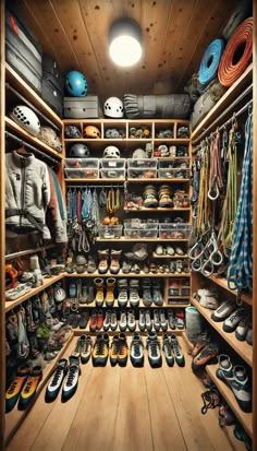 a closet filled with lots of shoes and other items