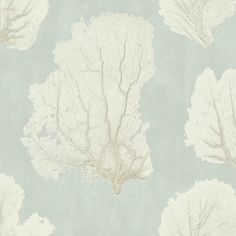 an image of seaweed on a blue and white wallpaper pattern that looks like it is floating in the water