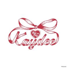 the word kalybee with a bow on it's head in red ink