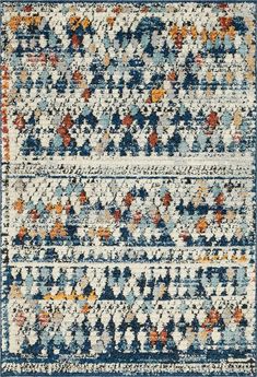 an area rug with blue, orange and white colors