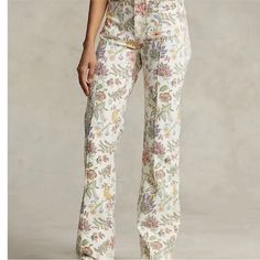 Polo Ralph Lauren Floral Multi Pant Size 26 Feminine Fitted Floral Print Bottoms, Elegant Pink Floral Print Pants, Fitted Feminine Floral Print Bottoms, Pink Floral Print Pants For Work, Pink Floral Print Pants For Workwear, Ralph Lauren Jeans Woman, Ralph Lauren Trousers, Red Denim Jeans, Square Pocket