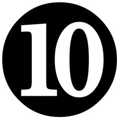 the number ten in a black circle with white letters on it's center and bottom half