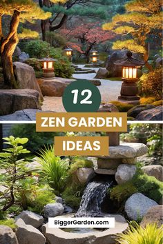 A serene Zen garden with stone lanterns, lush greenery, and a mini waterfall, showcasing one of twelve Zen garden ideas for creating a peaceful outdoor space. Japanese Maple Tree Landscape, Outdoor Zen Garden, Japanese Courtyard Garden, Zen Garden Ideas, Japanese Garden Style, Japanese Gardens Design Ideas, Small Zen Garden, Small Balconies, Small Japanese Garden