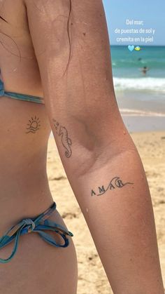 Sisters Small Tattoo, Ocean Simple Tattoo, Seashore Tattoo, Cute Tattoo Placements, Sea Tatoos The Ocean, Unforgettable Tattoo Word, Beach Tatoos Ideas, El Salvador Tattoo Ideas, Ocean Beach Tattoo