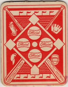 a red and white playing card with baseball bats