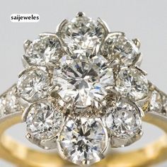 Lab Created 3.54CT Round Cut Diamond Cluster Flower Ring 14K 2-Tone Gold Finish | eBay Egagement Rings, Radiant Diamond Rings, Vintage Cocktail Ring, Daisy Ring, Cluster Engagement Ring, Ring Shapes, Antique Engagement Rings, Love Ring, Flower Ring