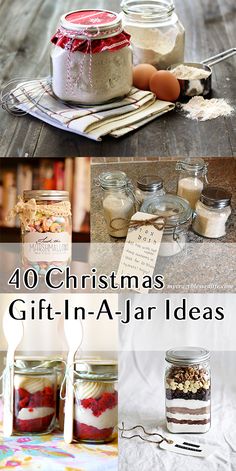 christmas gift - in - a - jar ideas for the kitchen and dining room, including mason jars