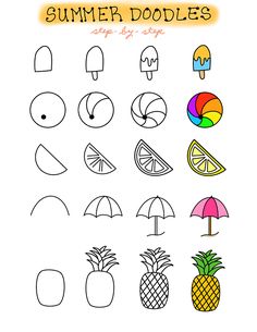 an image of summer doodles with pineapples, umbrellas and ice cream