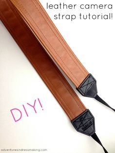 a leather camera strap is shown with the words diy on it and an arrow