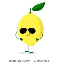 a cartoon lemon wearing sunglasses and pointing to the side