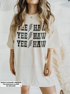 This Yee Haw Shirt is the perfect combination of vintage Texas style, combined with a boho cowgirl look. It's the perfect Nashville bachelorette party shirt, with it's Comfort Colors fabric and classic western lighting bolt design. ⭐️ * I T E M * I N F O* ✦ Comfort Colors Unisex Shirt ✦ 100% Ring-Spun Cotton ✦ Printed using Direct To Garment style- Inks are printed directly into the fabric. ✦ Different sizing may effect placement of final design. ✦ Colors may differ slightly due to different use Nashville Bachelorette Party Shirts, Nashville Bachelorette Shirts, Texas Design, Country Music Shirt, Cowgirl Outfit, Lighting Bolt, Texas Shirts, Nashville Trip, Nashville Bachelorette