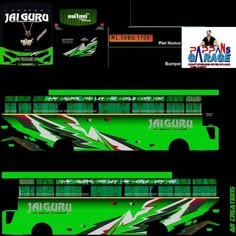 this is an image of a green bus wrapper for the jalisura team