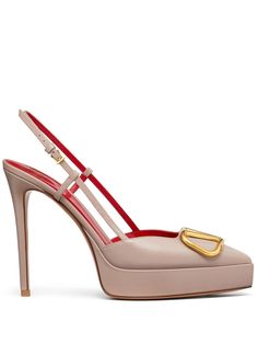 blush beige calf leather VLogo Signature pointed toe buckle-fastening slingback strap platform sole 120mm stiletto heel Valentino Shoes Heels, Valentino Slingback, Valentino Bow Heels, Valentino Gold Heels, Valentino Vlogo Heels, Valentino Pumps, Valentino Logo, Valentino Garavani Shoes, Fashion Shoes Sandals