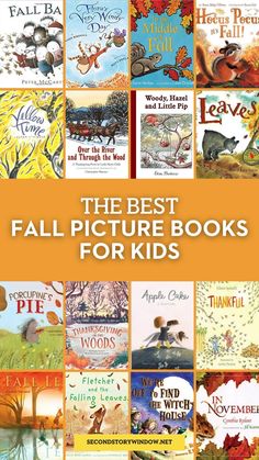 the best fall picture books for kids with an orange background and text overlay that reads,